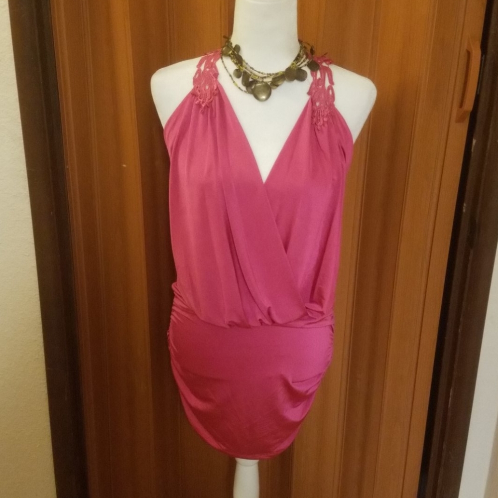 SABORA HOT PINK LACE RAZOR BACK DRESS